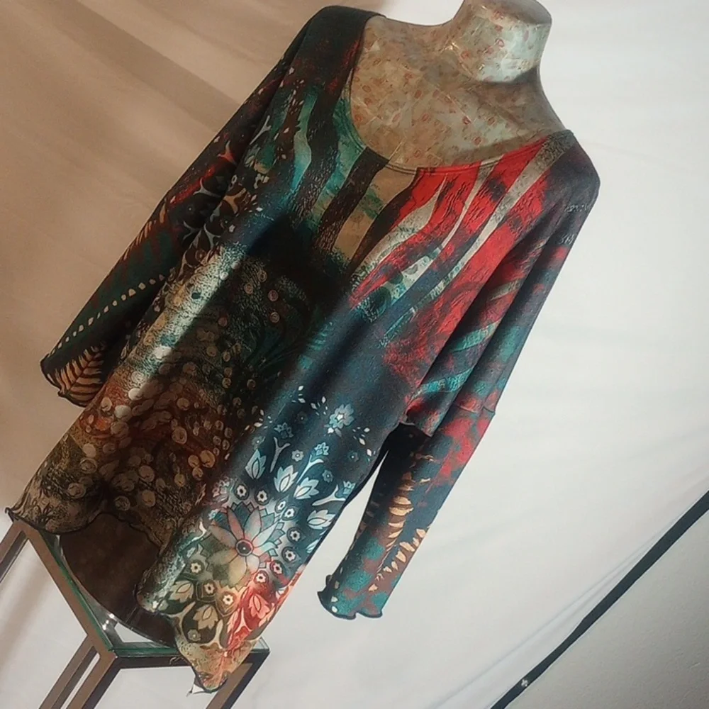 Amma Women's Tunic Top 3X, Abstract Art Made In LA Blouse 29 wide long 27 - Picture 7 of 14